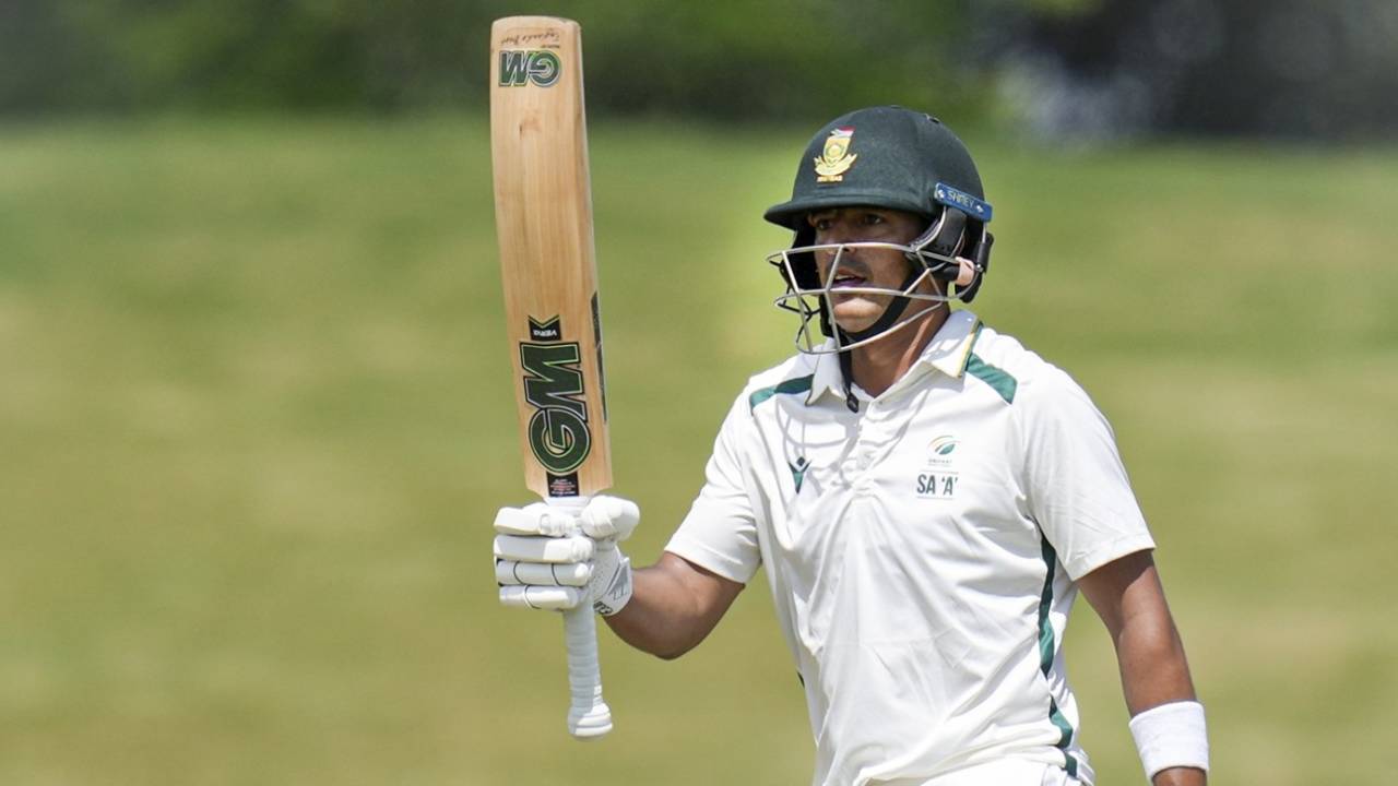 Zubayr Hamza brings up his fifty, India A vs South Africa A, 1st unofficial Test, 1st day, CoE 1, October 30, 2025