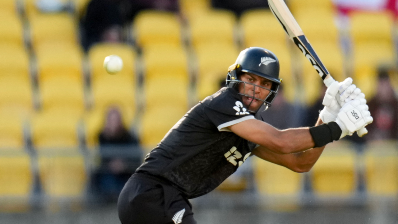 Rachin Ravindra flicks through the leg side, New Zealand vs England, 3rd ODI, Wellington, November 1, 2025