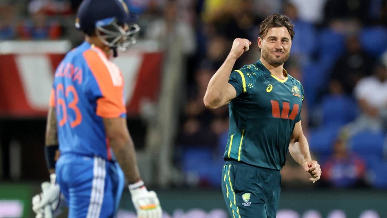 Marcus Stoinis celebrates Suryakumar Yadav's dismissal, Australia vs India, 3rd T20I, Melbourne, November 2, 2025