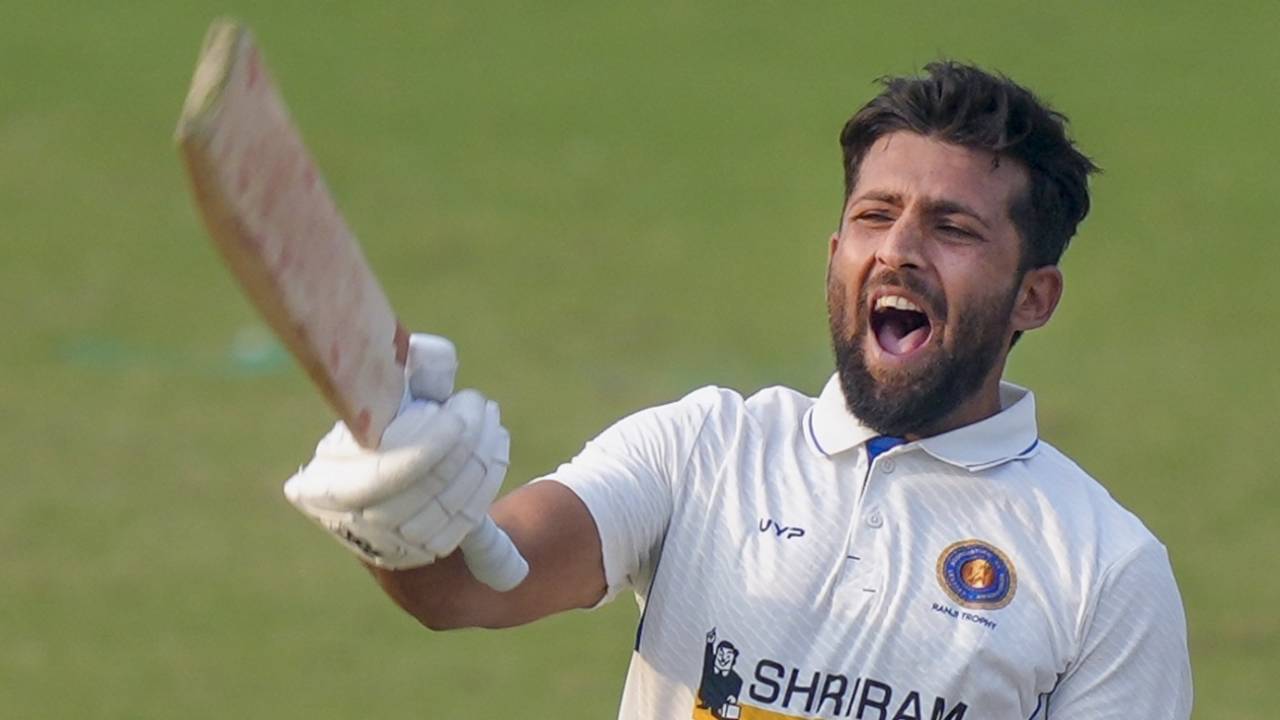 Ajay Rohera celebrates his maiden Ranji hundred for Puducherry, Delhi vs Puducherry, Ranji Trophy 2025-26, 2nd day, Delhi, November 2, 2025