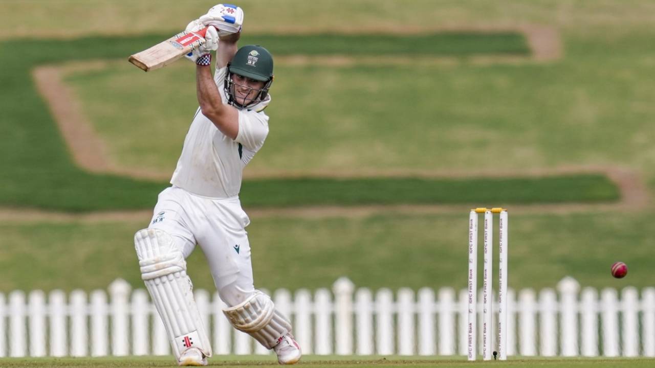 Jordan Hermann drives, India A vs South Africa A, 2nd unofficial Test, 2nd day, CoE 1, November 7, 2025