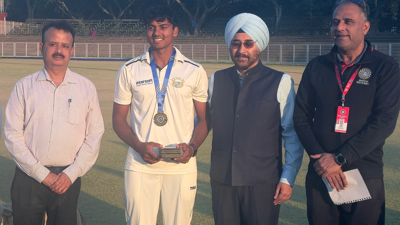 Ayush Goyal was named the Player of the Match, Chandigarh vs Punjab, 3rd day, Chandigarh, Ranji Trophy, November 10, 2025
