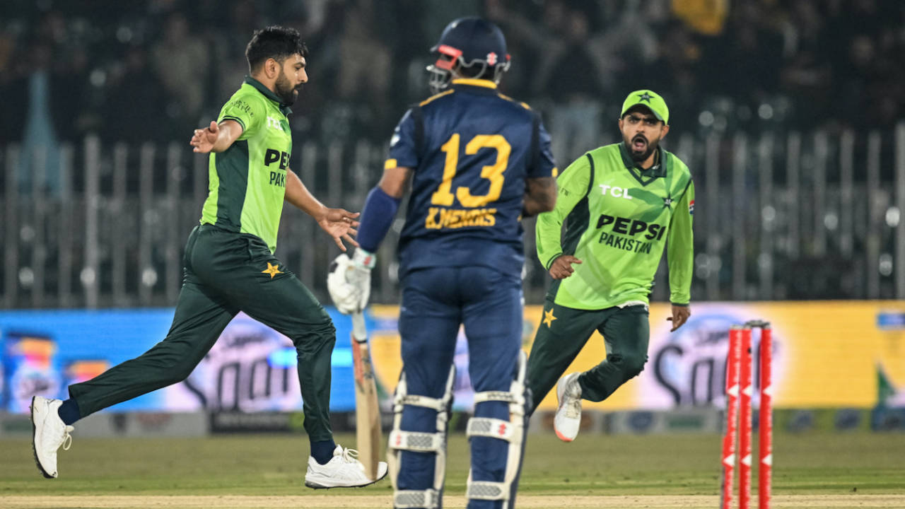 Haris Rauf and Babar Azam were pumped after Kusal Mendis chopped on, Pakistan vs Sri Lanka, 1st ODI, Rawalpindi, November 11, 2025