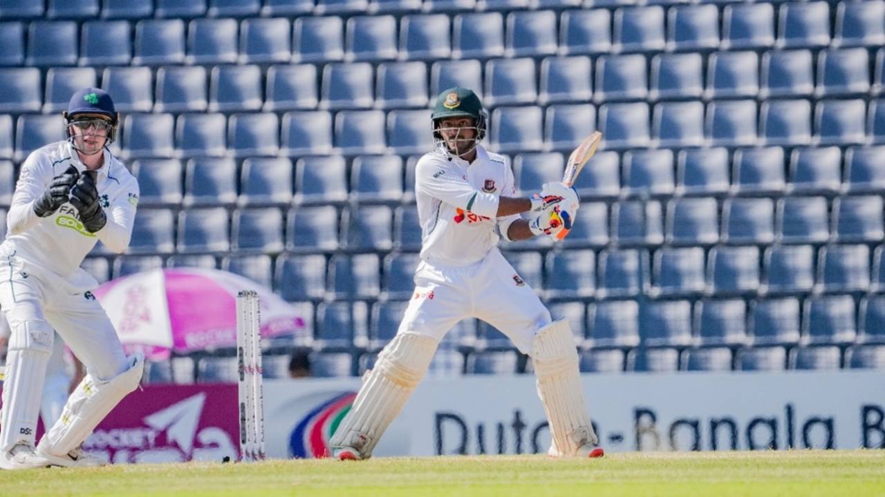 Mahmudul Hasan Joy cuts one away, Bangladesh vs Ireland, 2nd day, 1st Test, Sylhet, November 12, 2025