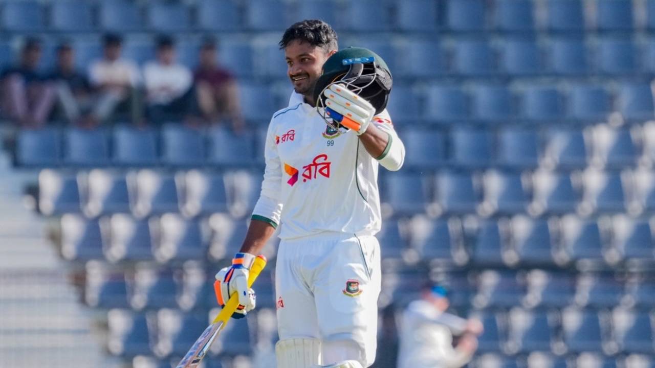 Mahmudul Hasan Joy celebrates his hundred, Bangladesh vs Ireland, 2nd day, 1st Test, Sylhet, November 12, 2025