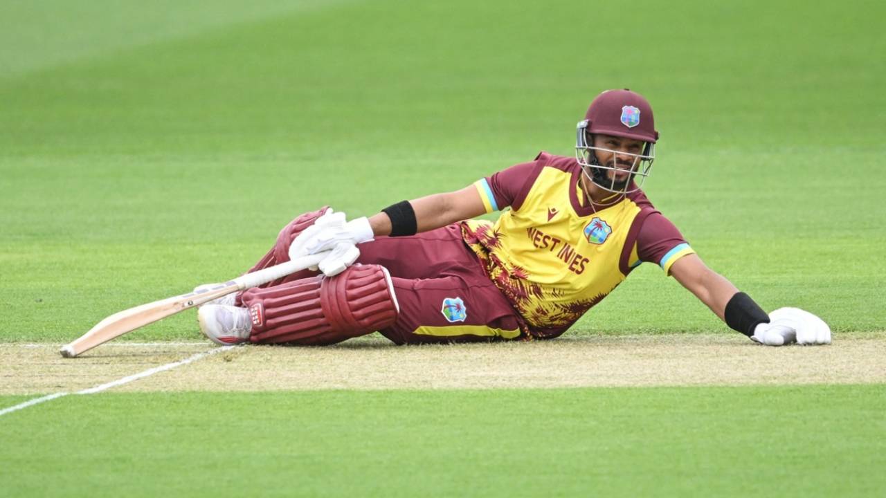 Shai Hope slipped running between the wickets, New Zealand vs West Indies, 5th T20I, Dunedin, November 13, 2025