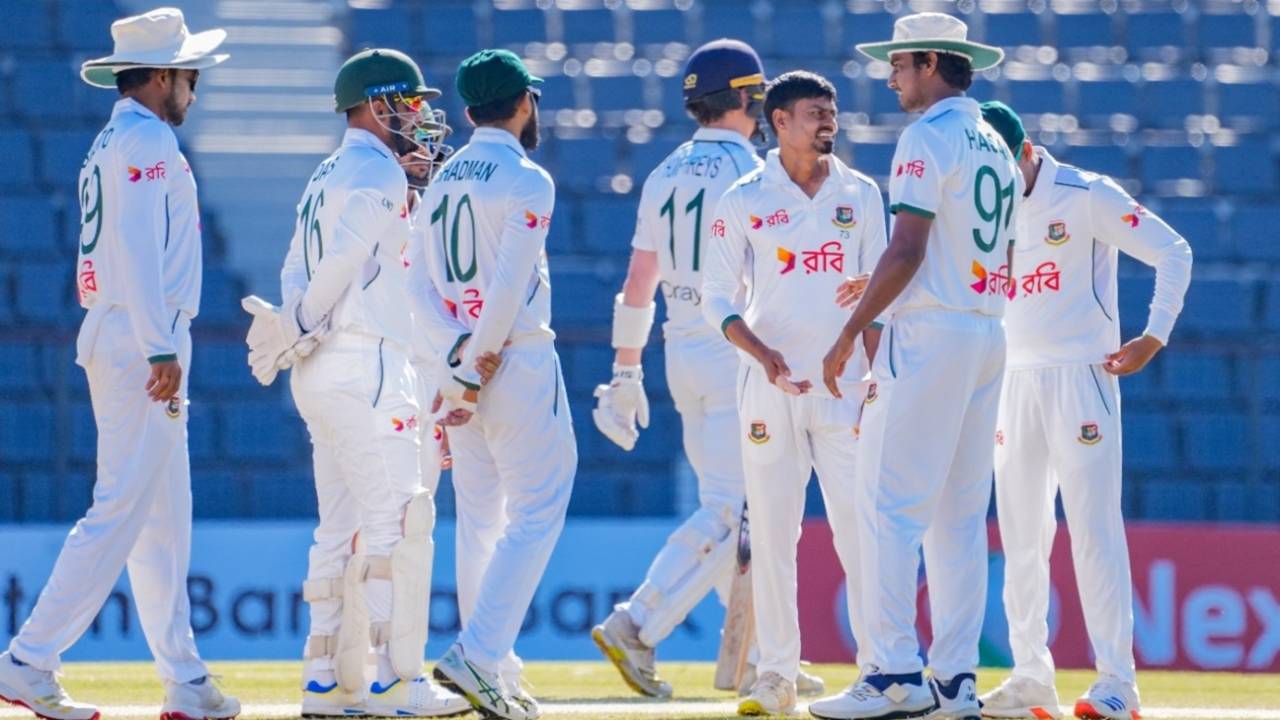 Taijul Islam celebrates a wicket, Bangladesh vs Ireland, 1st Test, Sylhet, day 4, November 14, 2025 