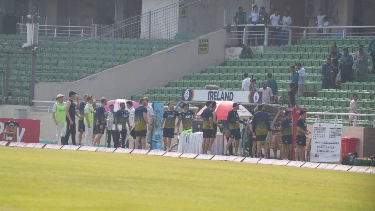 The Ireland contingent comes out to the ground as spectators leave their seats, Bangladesh vs Ireland, 2nd Test, Dhaka, 3rd day, November 21, 2025