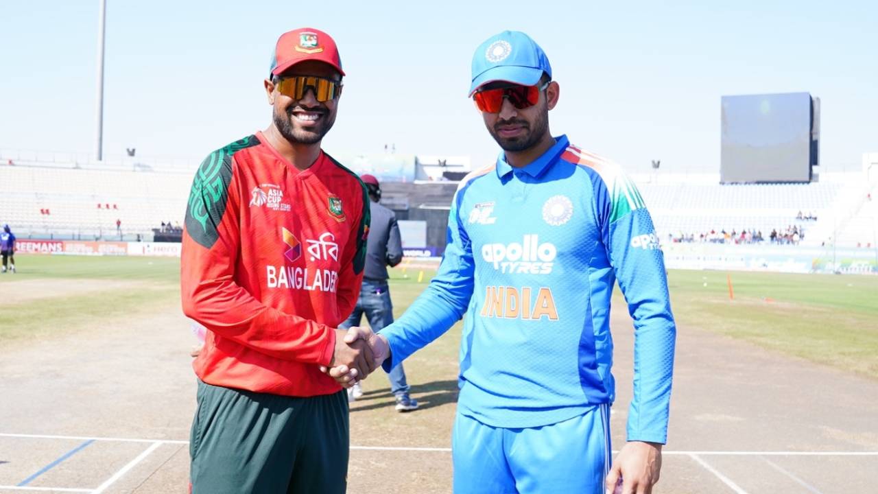 Akbar Ali and Jitesh Sharma at the toss, India A vs Bangladesh A, Rising Stars T20 Asia Cup, Doha, November 21, 2025