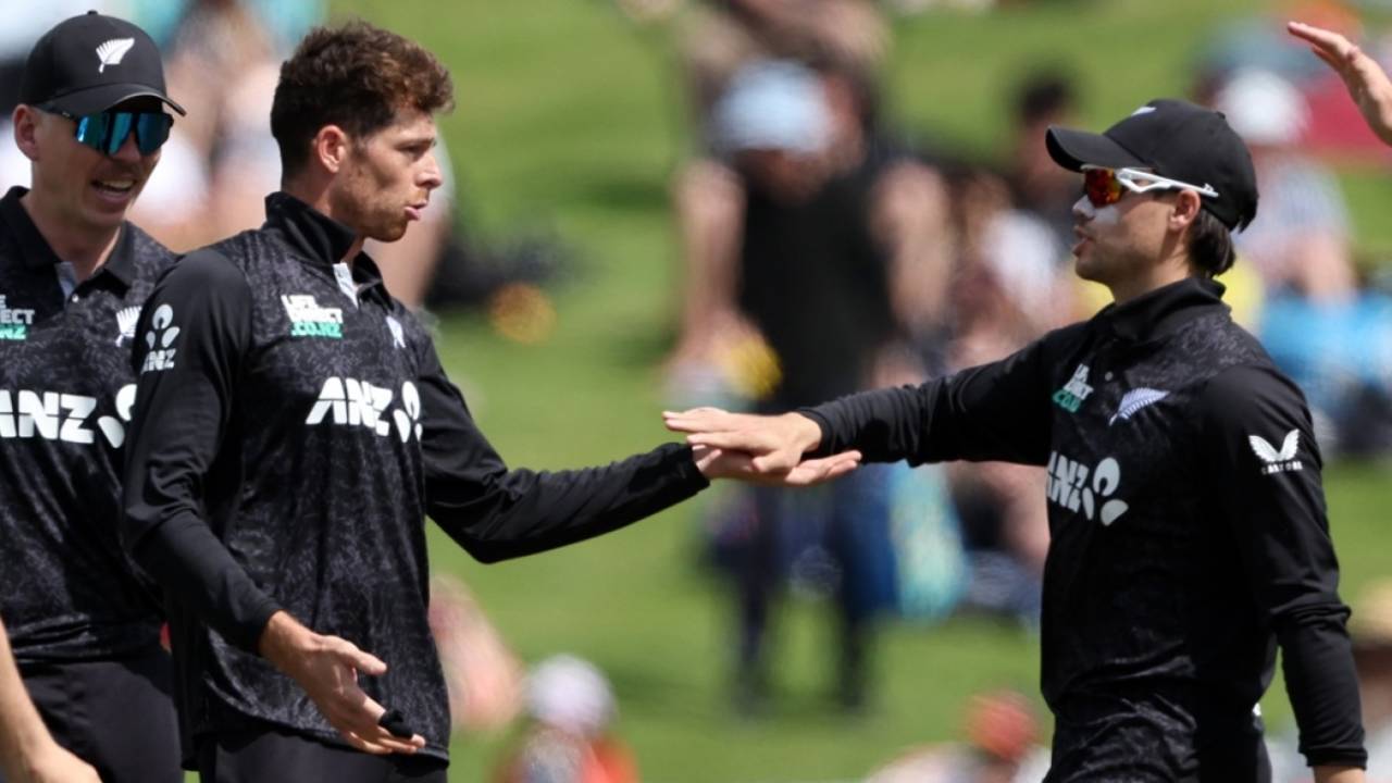 Mitchell Santner celebrates a wicket, New Zealand vs West Indies, 3rd ODI, Hamilton, November 22, 2025