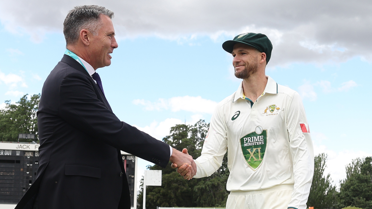 Peter Handscomb shakes hands with Deputy Prime Minister Richard Marles, Prime Minister's XI vs England XI, Canberra, November 29, 2025