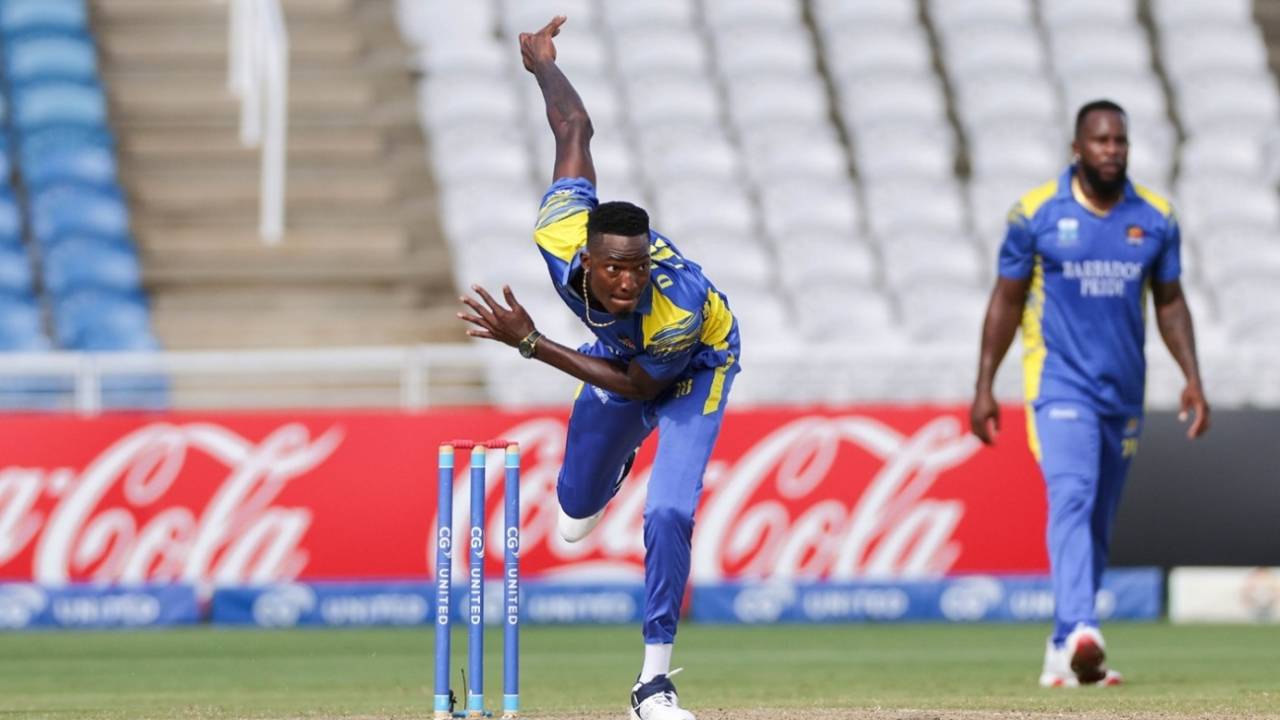 Dominic Drakes in action for Barbados, Trinidad & Tobago vs Barbados, Super50 final, Tarouba, November 29, 2025