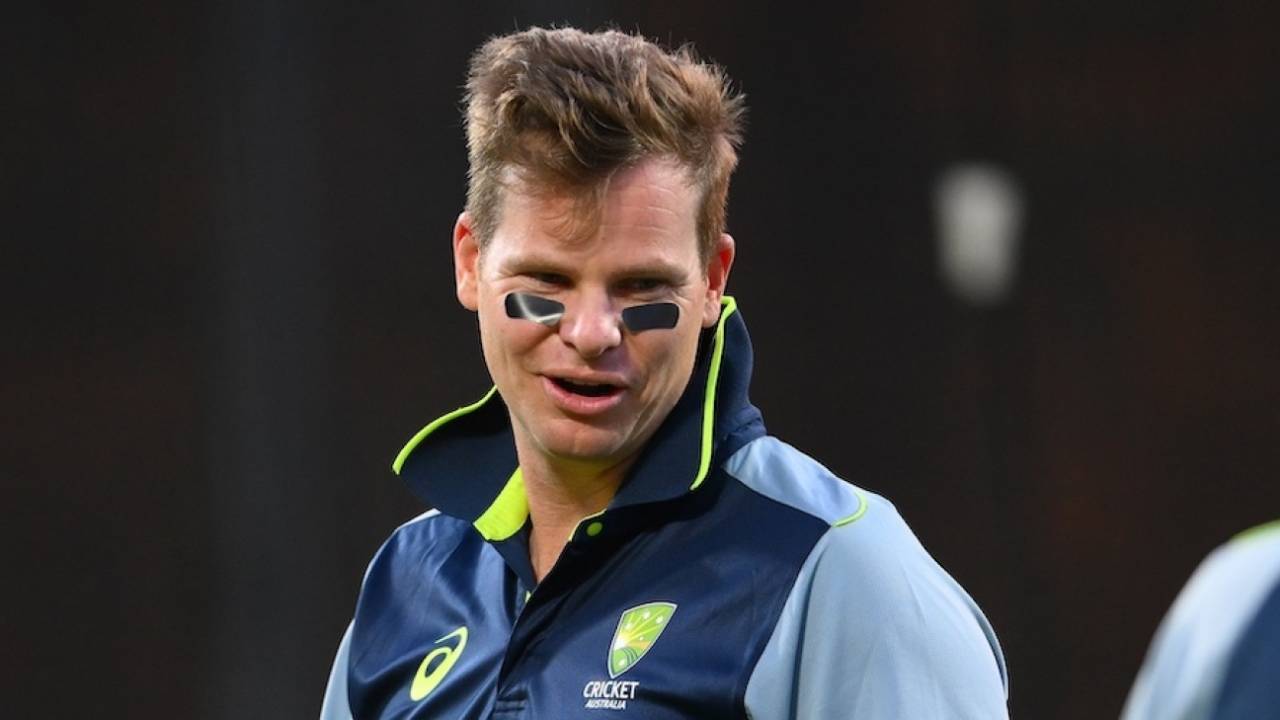 Steven Smith wears black tape under his eyes during a training session at the Gabba, Brisbane, November 30, 2025