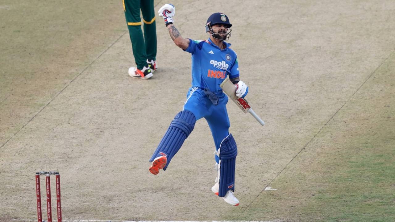 Virat Kohli leaps up in delight, India vs South Africa, 1st ODI, Ranchi, November 30, 2025