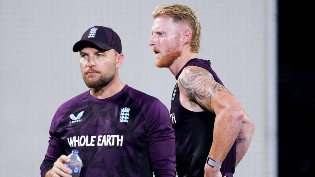 Brendon McCullum and Ben Stokes at a training session, Brisbane, December 1, 2025