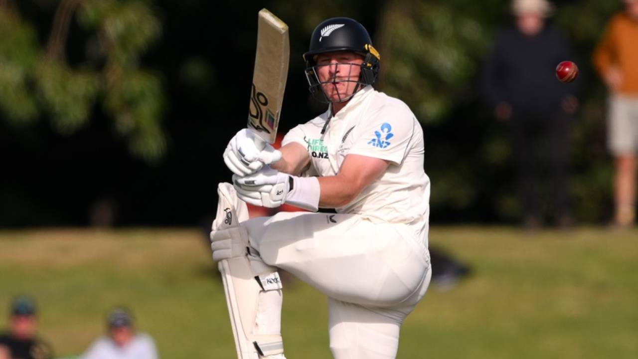 Nathan Smith swivels on one leg to flick, New Zealand vs West Indies, 1st Test, Day 1, Christchurch, December 2, 2025