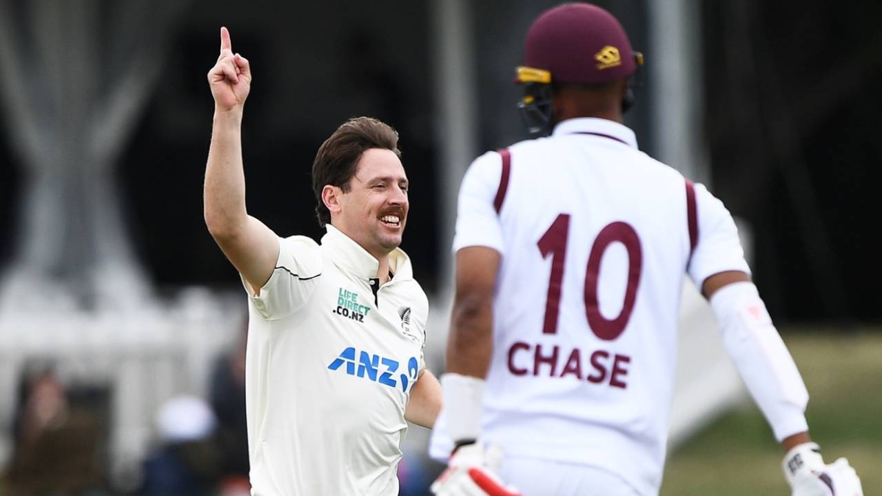Matt Henry celebrates dismissing Roston Chase, New Zealand vs West Indies, 1st Test, Day 2, Christchurch, December 3, 2025