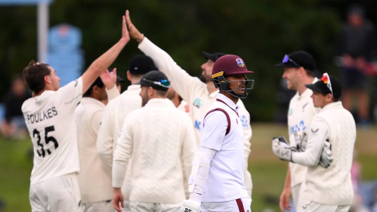 Tagenarine Chanderpaul walks back after being dismissed by Zak Foulkes, New Zealand vs West Indies, 1st Test, Christchurch, 2nd day, December 3, 2025