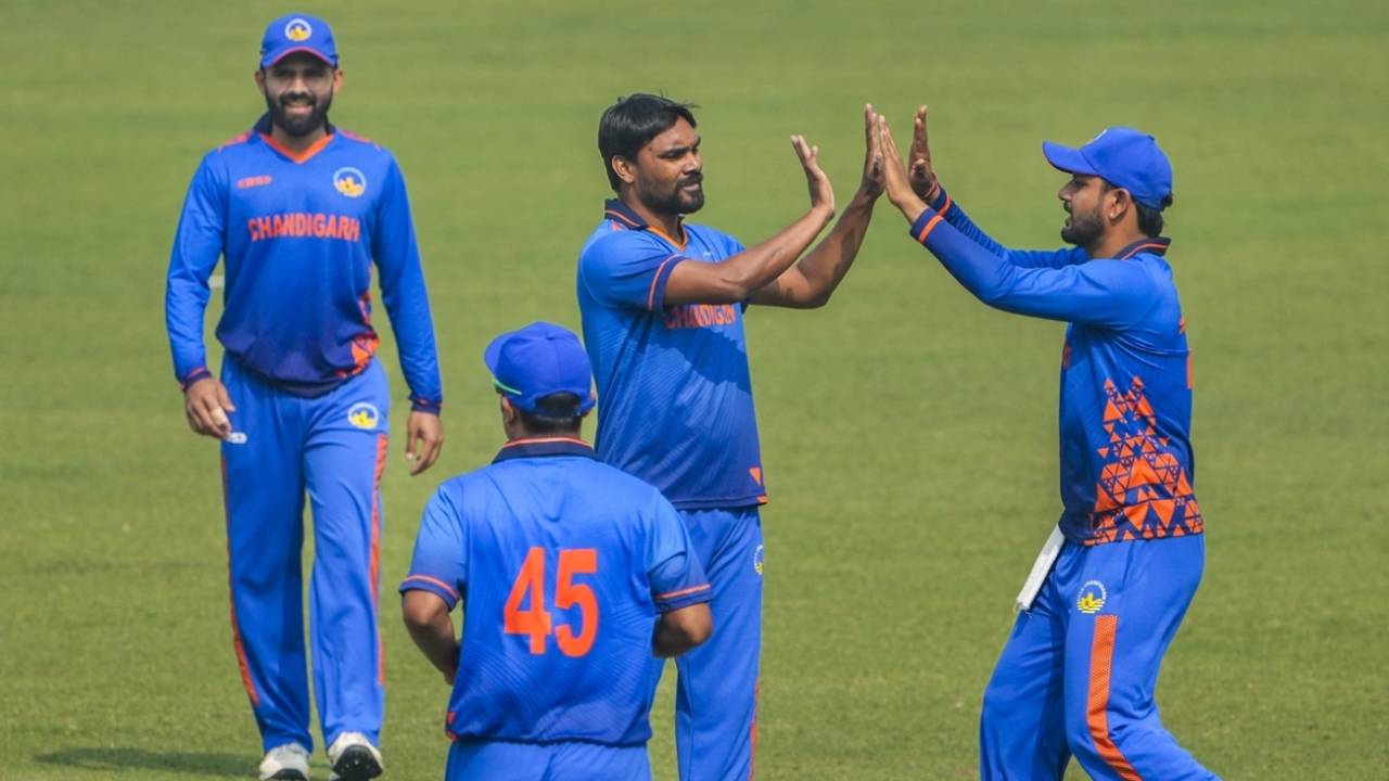 Sandeep Sharma picked up 4 for 26, which included a maiden, Chandigarh vs Uttar Pradesh, SMAT 2025-26, Kolkata, December 4, 2024