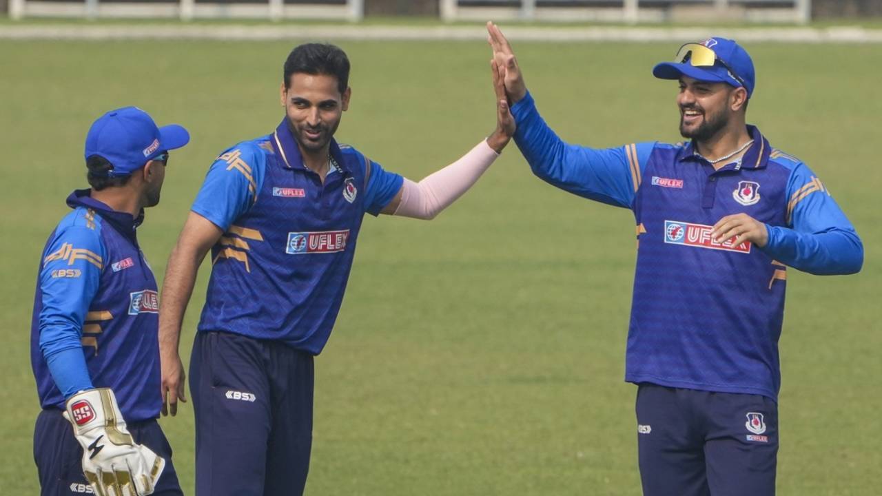 Bhuvneshwar Kumar returned figures of 3 for 23, which included a maiden, Chandigarh vs Uttar Pradesh, SMAT 2025-26, Kolkata, December 4, 2024