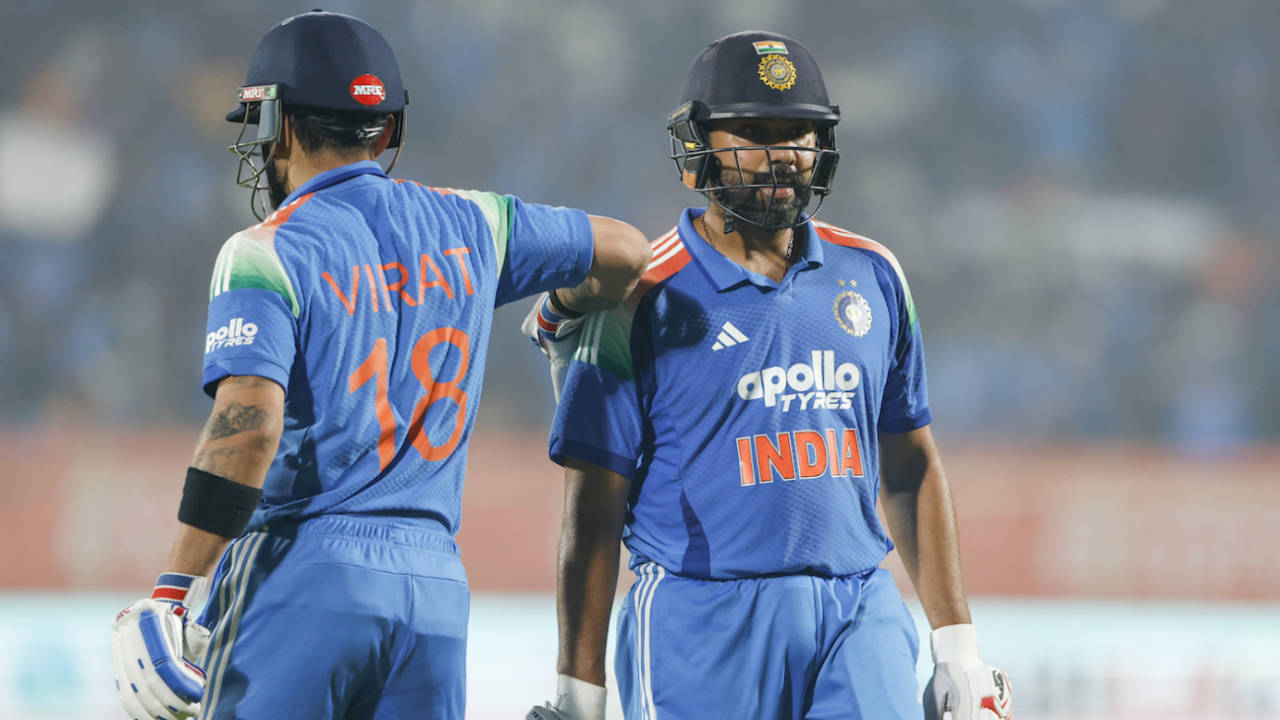 Virat Kohli pats Rohit Sharma on his back after the latter made 75, India vs South Africa, 3rd ODI, Visakhapatnam, December 6, 2025