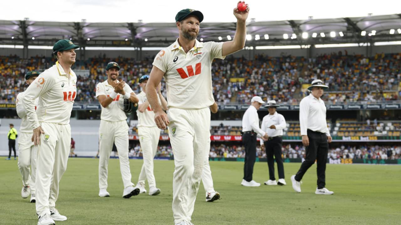 Michael Neser walks off with the ball raised, Australia vs England, 2nd Test, Brisbane, 3rd day, December 7, 2025