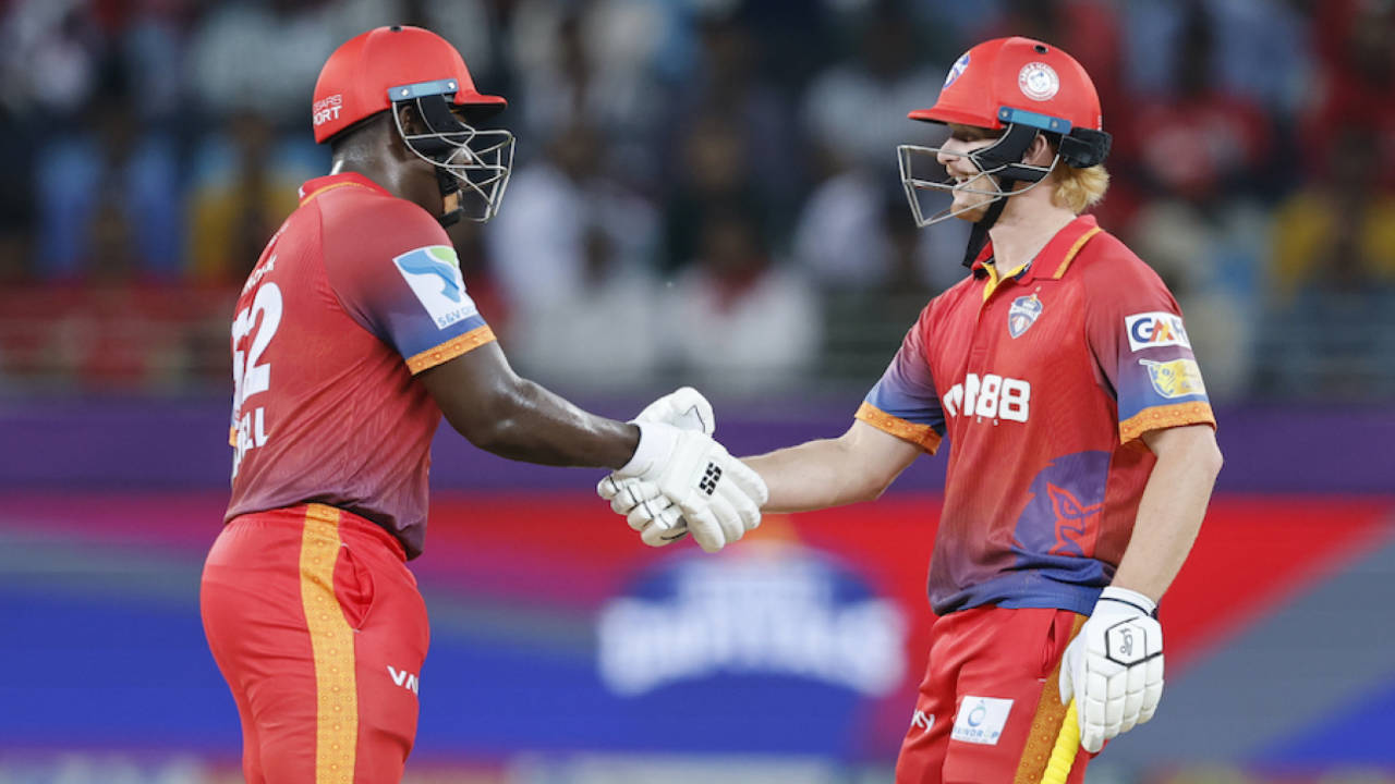 Rovman Powell and Jordan Cox were part of a crucial 119-run stand, Abu Dhabi Knight Riders vs Dubai Capitals, ILT20 2025-26, Dubai, December 7, 2025