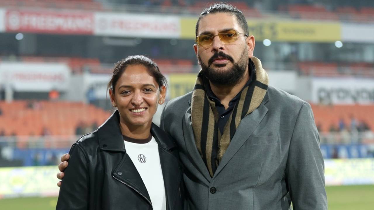 Harmanpreet Kaur and Yuvraj Singh have stands named after them at the New Chandigarh Stadium, New Chandigarh, December 11, 2025