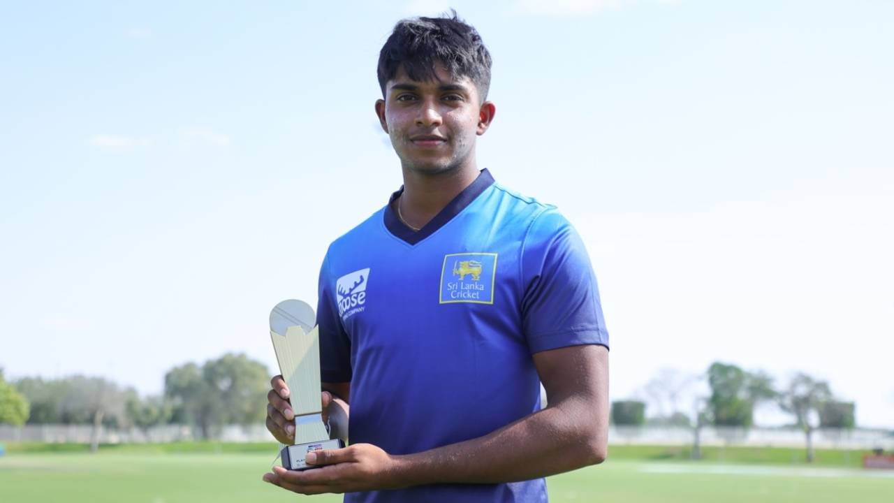 Sethmika Seneviratne was the Player of the Match for bagging 5 for 25, Nepal Under-19s vs Sri Lanka Under-19s, Under-19 Asia Cup, Dubai, December 13, 2025