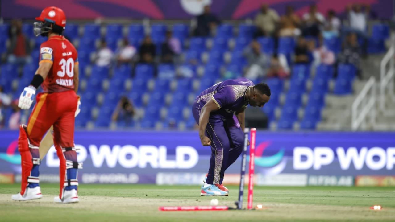 Andre Russell denied Shayan Jahangir a century with a yorker, Abu Dhabi Knight Riders vs Dubai Capitals, ILT20 2025-26, December 13, 2025