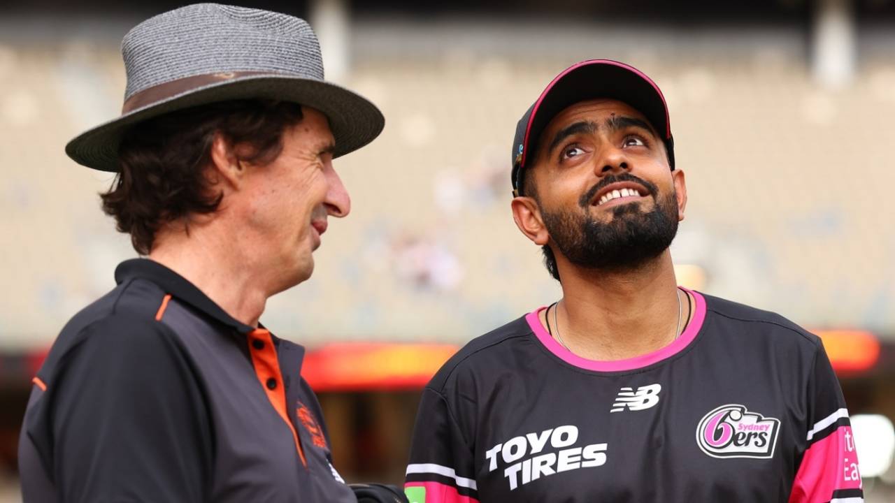 Brad Hogg in conversation with Babar Azam, Perth Scorchers vs Sydney Sixers, BBL 2025-26, Perth, December 14, 2025