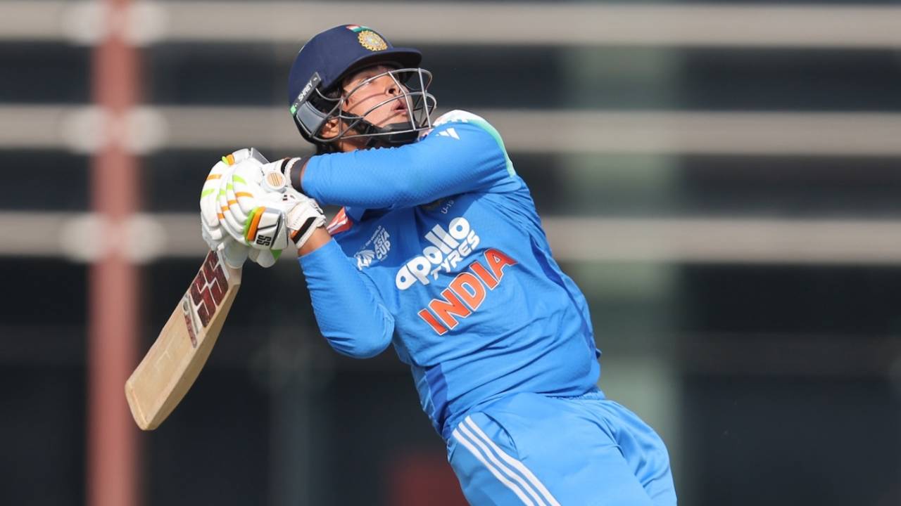 Vaibhav Suryavanshi sends the ball high, India vs Pakistan, Under-19 Asia Cup, Dubai, December 14, 2025