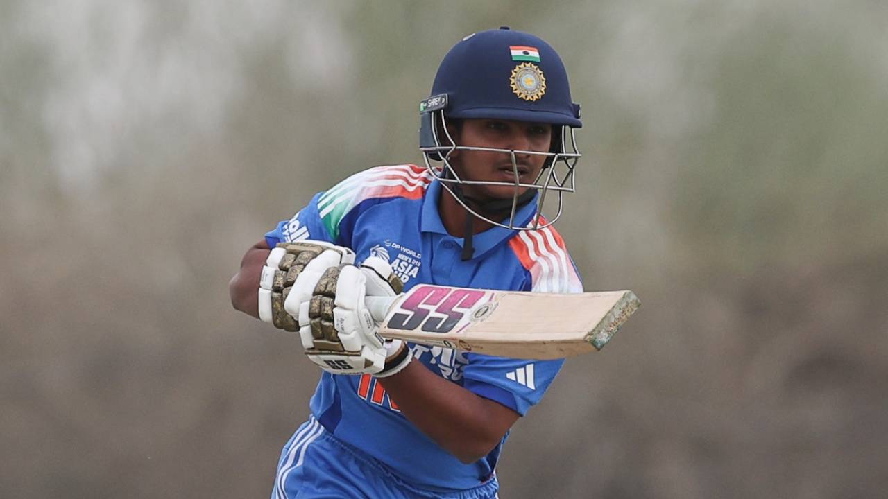 Abhigyan Kundu plays down the ground, India vs Malaysia, Under-19 Asia Cup, Dubai, December 16, 2025