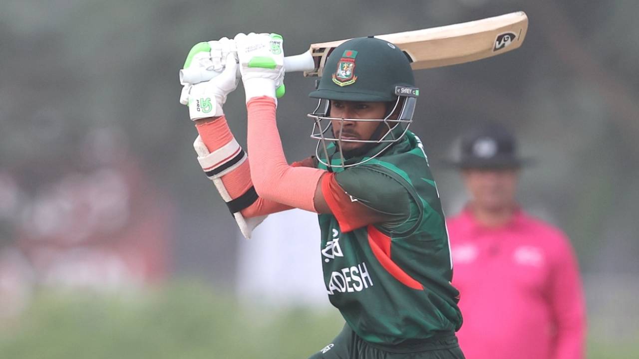 Rifat Beg drives down the ground, Bangladesh vs Sri Lanka, Under-19 Asia Cup, Dubai, December 17, 2025