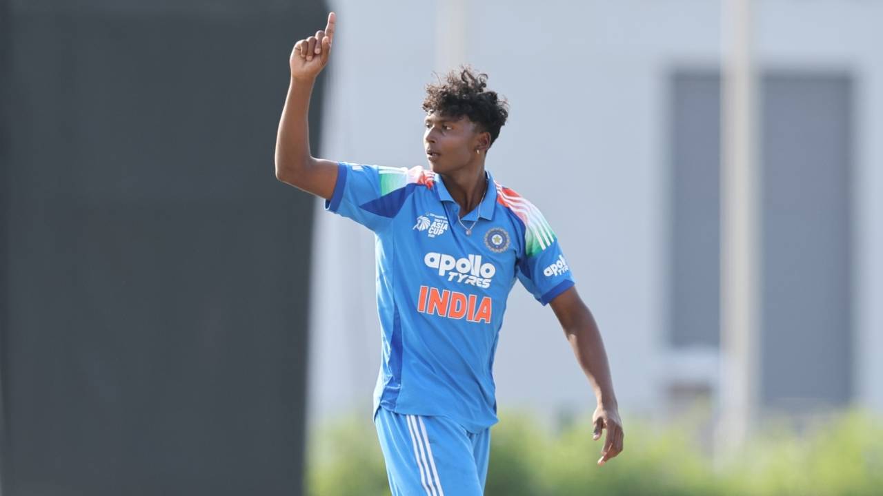 Deepesh Devendran celebrates a wicket, India vs Pakistan, Under-19 Asia Cup, Dubai, December 14, 2025