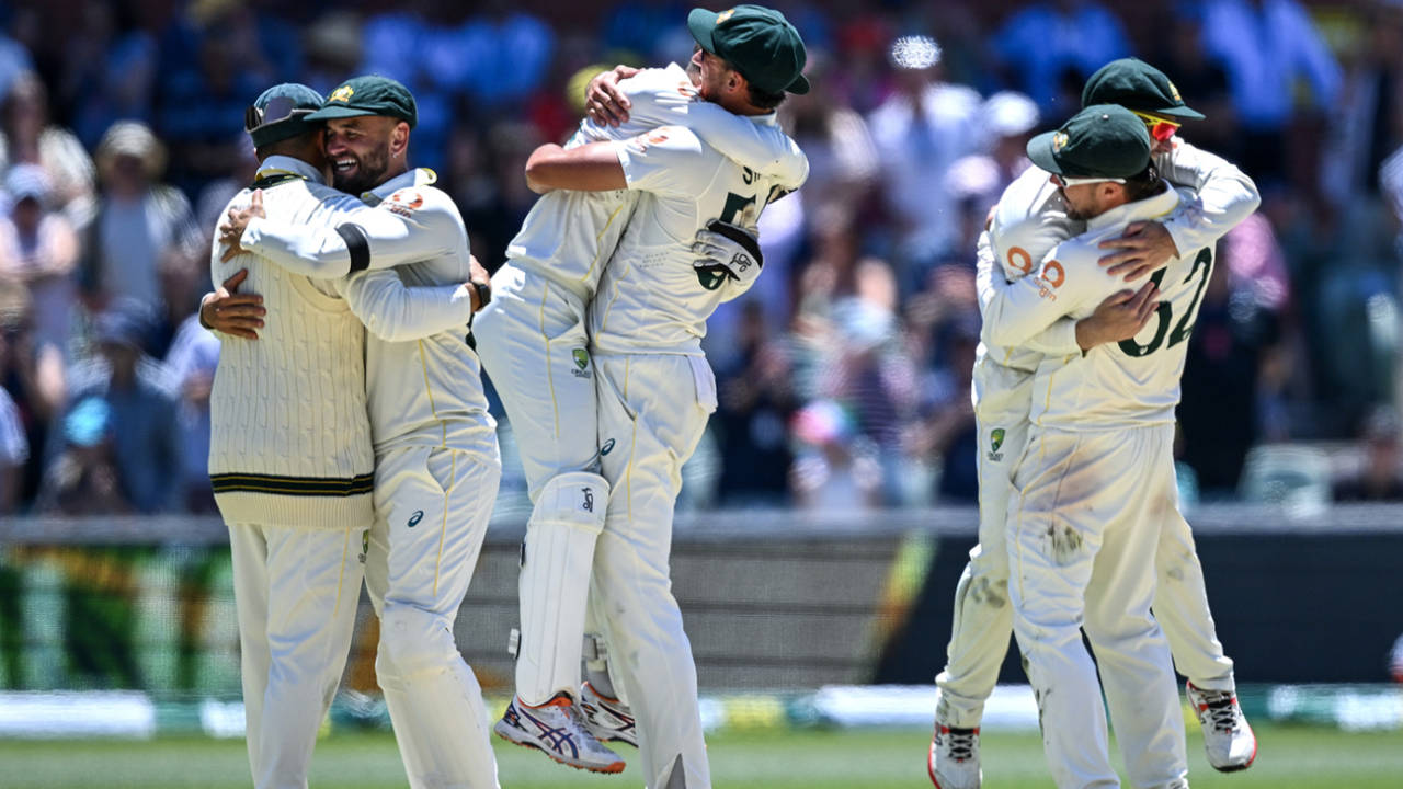 Australia's players celebrate after retaining the Ashes, Australia vs England, 3rd Test, Adelaide, 5th day, December 21, 2025