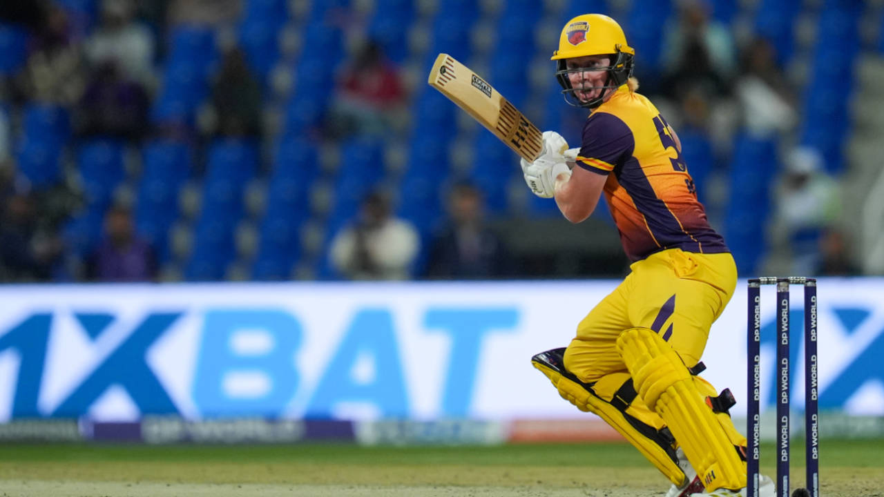 James Rew played a rapid knock at the death, Abu Dhabi Knight Riders vs Sharjah Warriorz, ILT20 2025-26, Abu Dhabi, December 22, 2025 