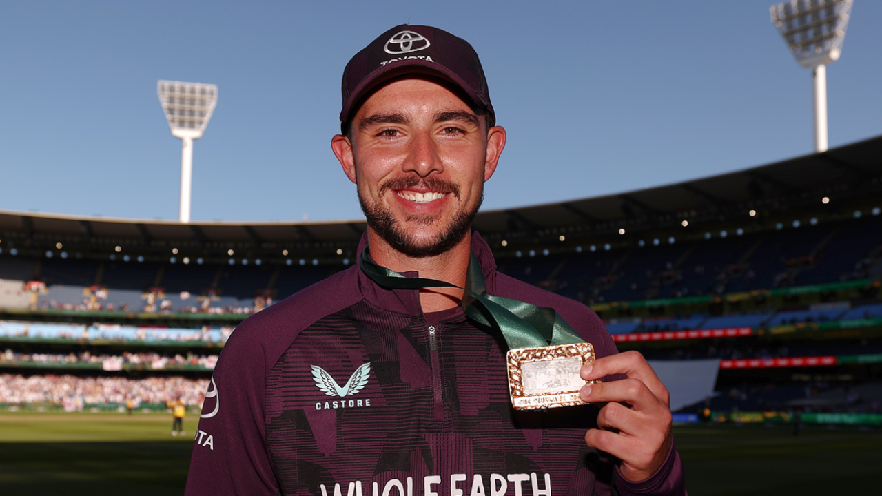 Josh Tongue with the Mullagh Medal as player of the match, Australia vs England, 4th Test, Melbourne, 2nd day, December 27, 2025