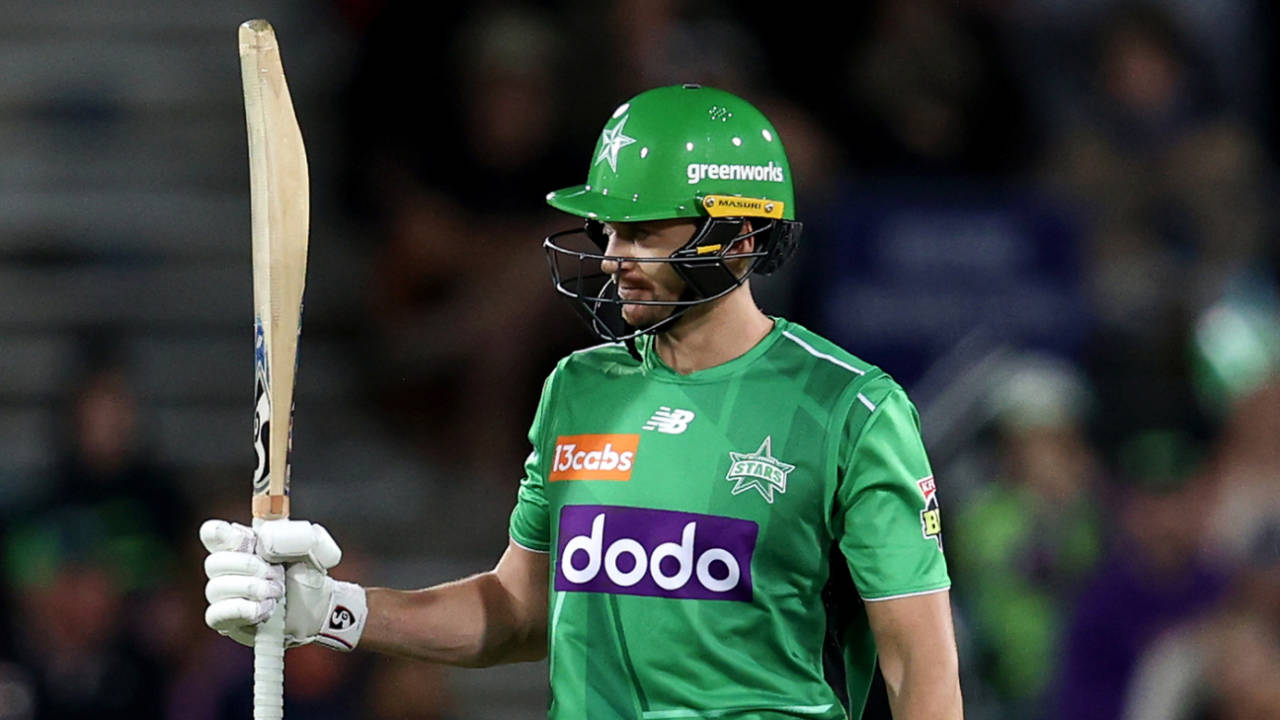 Joe Clarke celebrates his fifty, Melbourne Stars vs Sydney Thunder, BBL 2025-26, Canberra, December 28, 2025