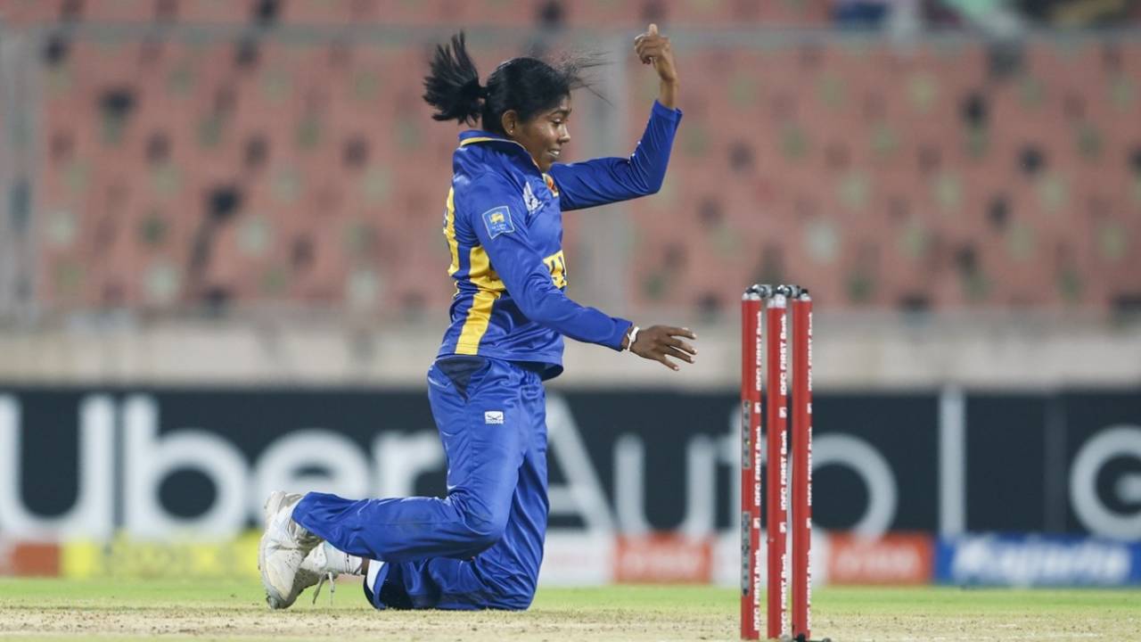 Nimasha Meepage ended India's record 162-run opening stand, India vs Sri Lanka, 4th Women's T20I, Thiruvananthapuram, December 28, 2025