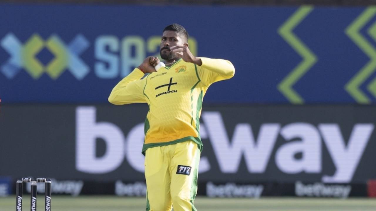 Prenelan Subrayen took three wickets in the powerplay, Durban's Super Giants vs Joburg Super Kings, SA20 2026, Durban, December 30, 2025