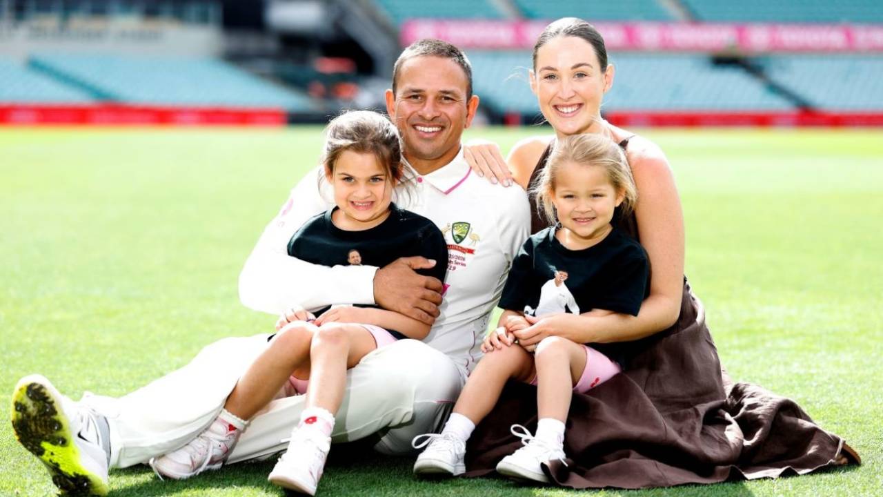 Usman Khawaja with his family after announcing his international retirement