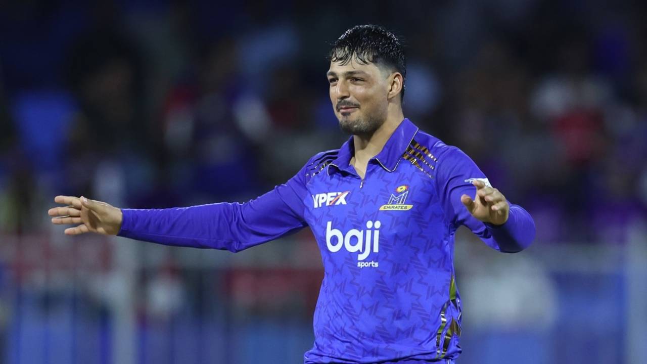 AM Ghazanfar picked up three wickets to leave Abu Dhabi Knight Riders in a hole, Abu Dhabi Knight Riders vs MI Emirates, ILT20, Sharjah, January 2, 2026