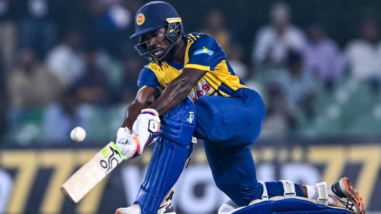 Janith Liyanage plays a sweep, Sri Lanka vs Pakistan, 1st T20I, Dambulla, January 7, 2026