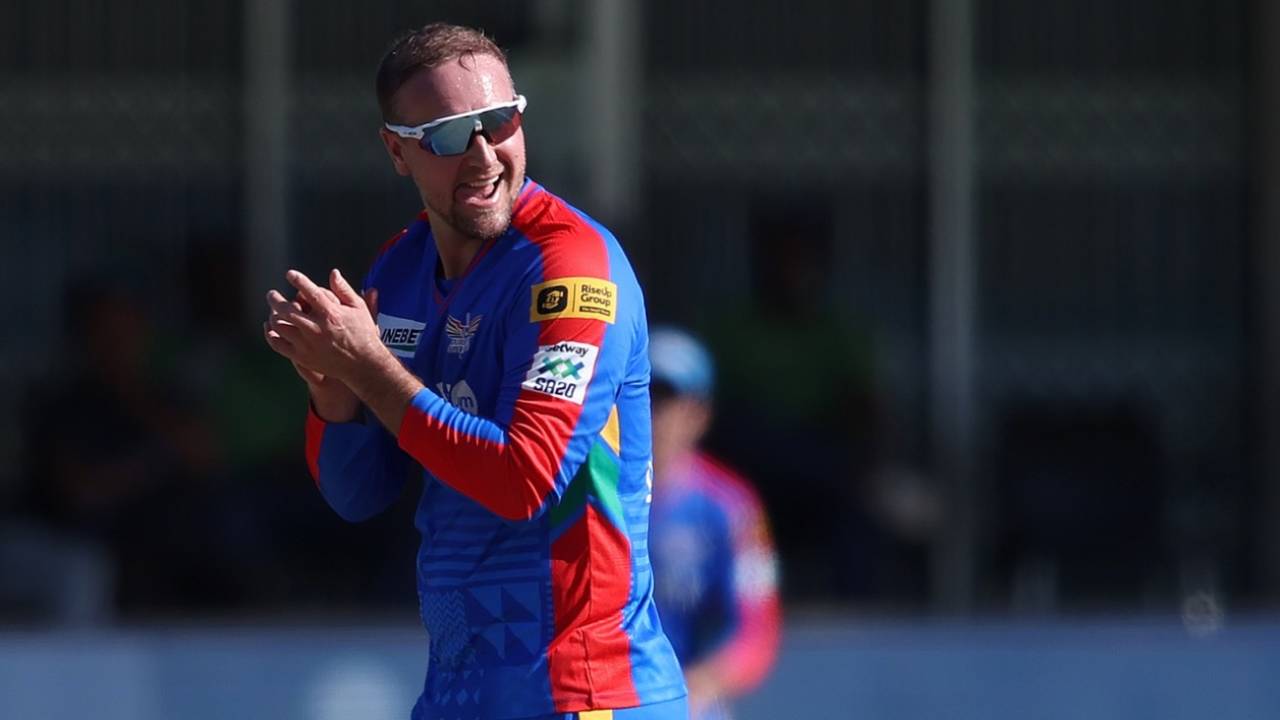 Liam Livingstone celebrates Matthew Breetzke's wicket, Sunrisers Eastern Cape vs Durban's Super Giants, SA20, Gqeberha, January 11, 2026