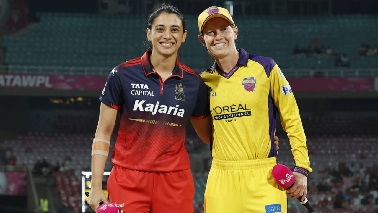 Smriti Mandhana and Meg Lanning at the toss, Royal Challengers Bengaluru vs UP Warriorz, WPL, Navi Mumbai, January 12, 2026