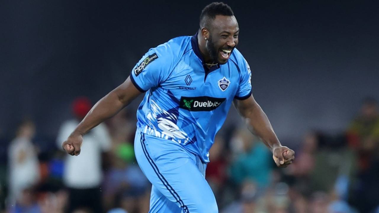 Andre Russell wheels away in celebration, Pretoria Capitals vs MI Cape Town, SA20, Centurion, January 12, 2026