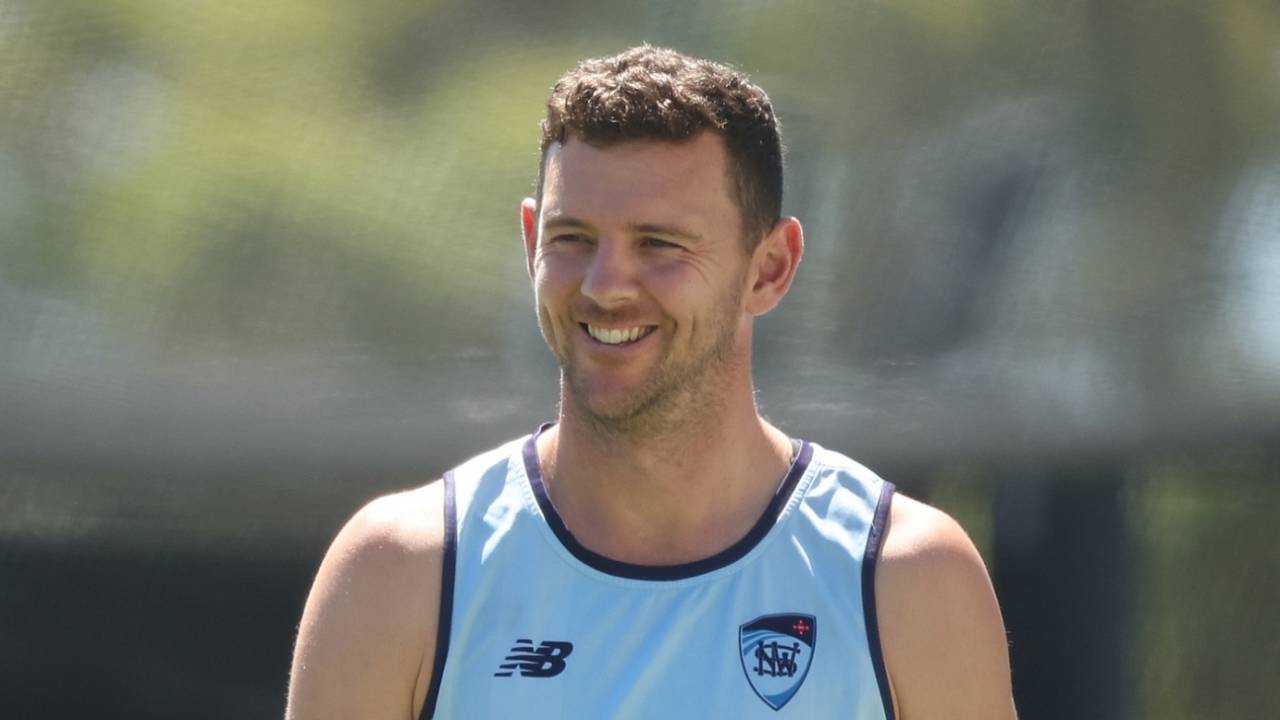 Josh Hazlewood smiles during a practice session, Sydney, November 25, 2025