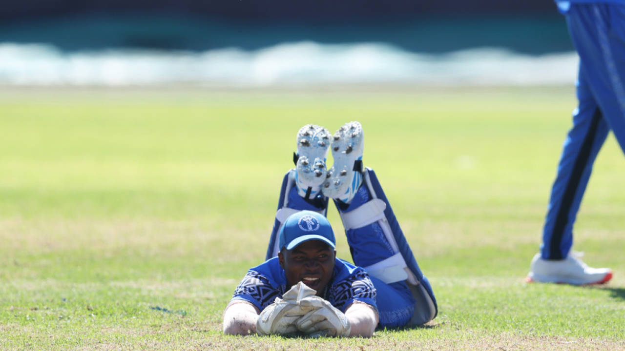 Acrey Hugo reacts after a fielding opportunity, Scotland vs Bangladesh, U-19 World Cup 2026 warm-ups, Harare, January 13, 2026