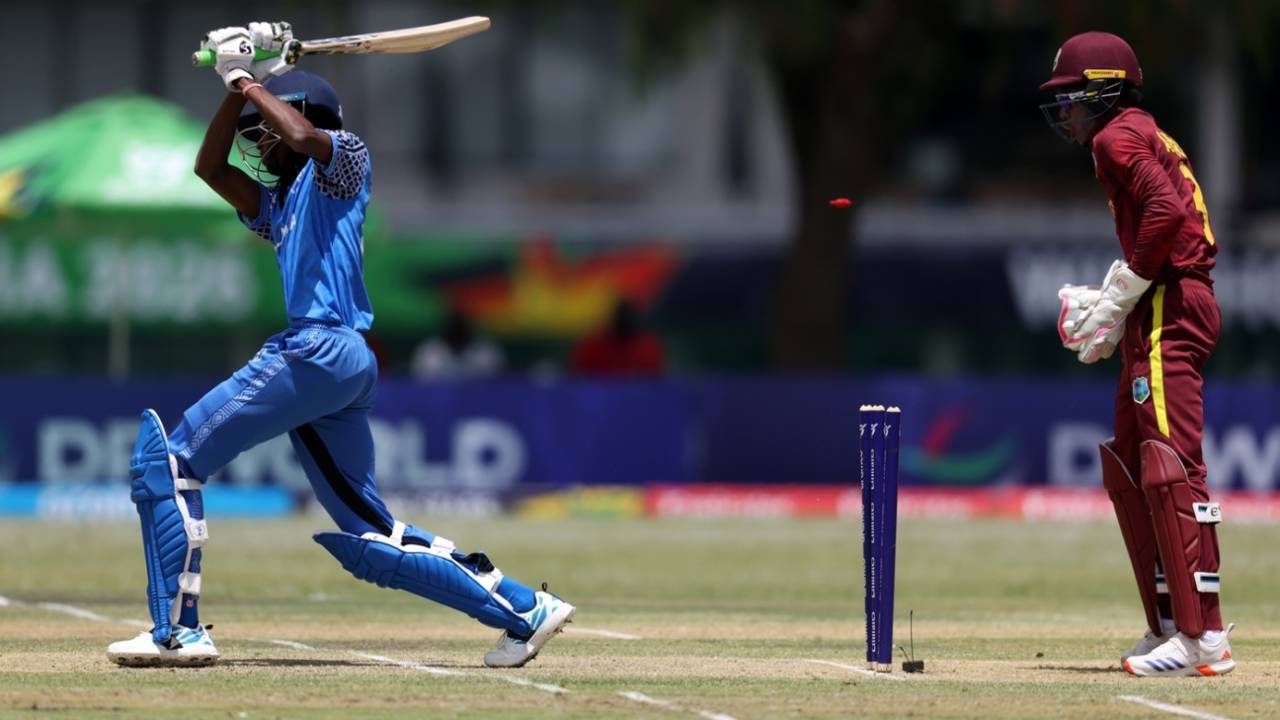 Ally Hafidh was bowled by Vitel Lawes, Zimbabwe U-19 vs Tanzania U-19, 2026 Men's U19 World Cup, Windhoek, January 15, 2026